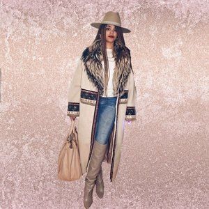 Showstopper Braschi Fox Fur Collar and Shearling Coat Embroidery Trim  - NWT